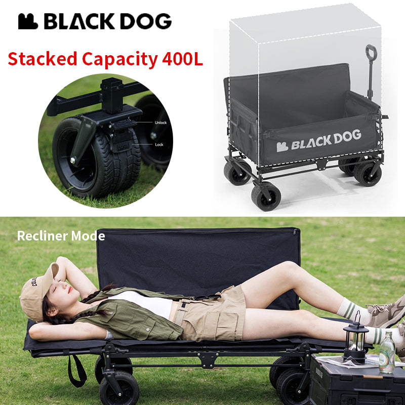 Blackdog TRAVELER 3 in 1 Outdoor Camping Cart Trolley and Chair Cot Bed Combo All Terrain Wagon