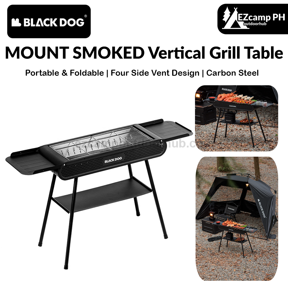 Blackdog MOUNT SMOKED Vertical Grill Table Portable Foldable Black Large Griller Four Side Vent Design Folding BBQ Charcoal Burner Outdoor Camping