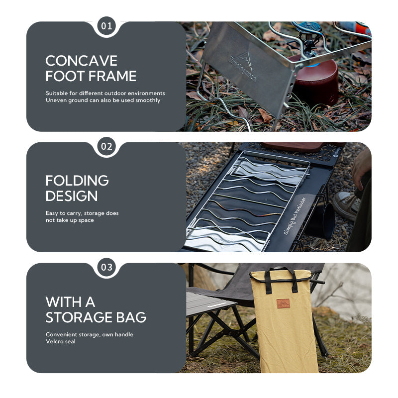 CAMPINGMOON MSW-1018 MSW-1019 Folding Grill Stove Net Rack Stand Windproof Version BBQ Charcoal Butane Stove Grill Mount Bracket Built-in Windshield