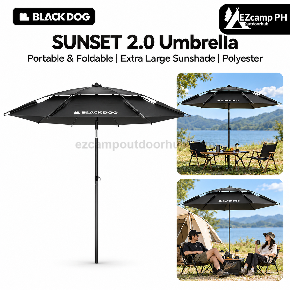 Blackdog SUNSET 2.0 Umbrella Outdoor Camping Picnic Beach 360 Black Coated Sunscreen 5m² Shade Area