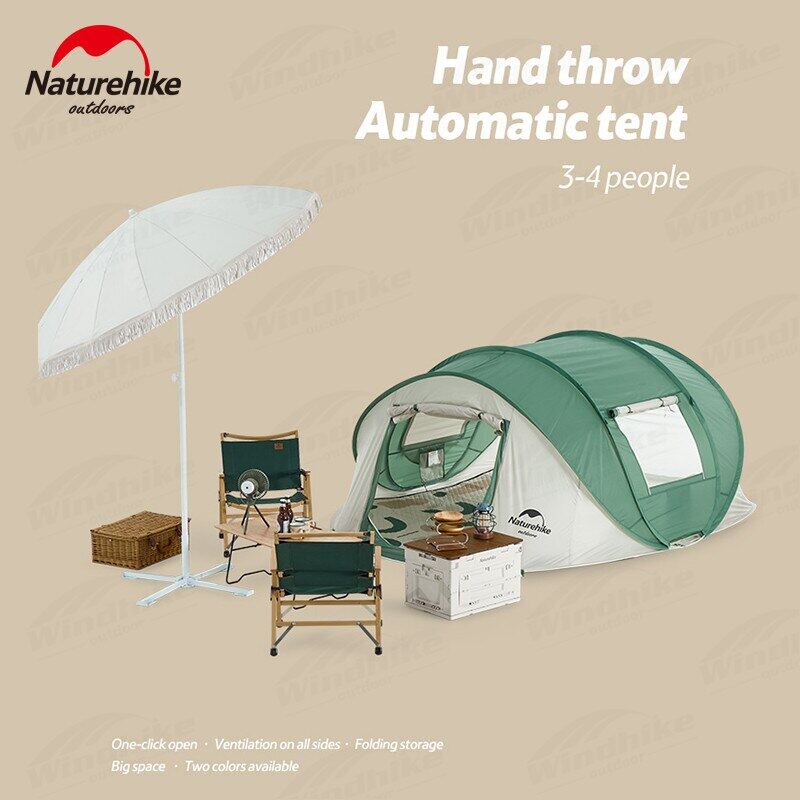 Naturehike 3 to 4 Persons Pop Up Quick Fast Open Automatic Tunnel Camping Tent Portable 2 Doors Large Space Auto Waterproof Tent Folding Storage