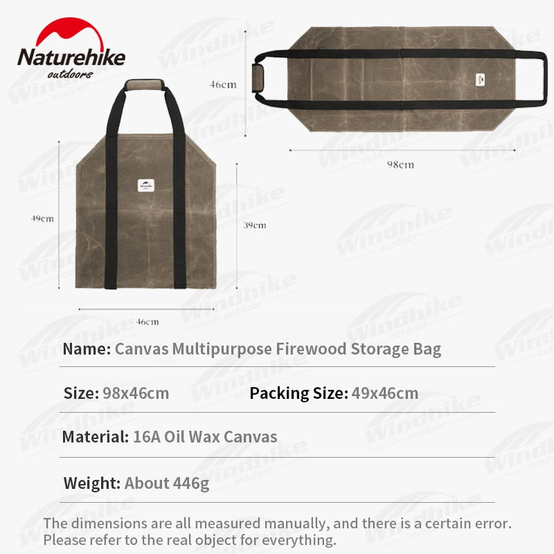 Naturehike Firewood Carrying Storage Bag Portable Ultralight Multi-Purpose Thick Canvas 16A Oil Wax Canvas Fire Wood Camping Tent Pole Carrier Carry Outdoor Hiking Beach Travel Equipment Original Nature Hike
