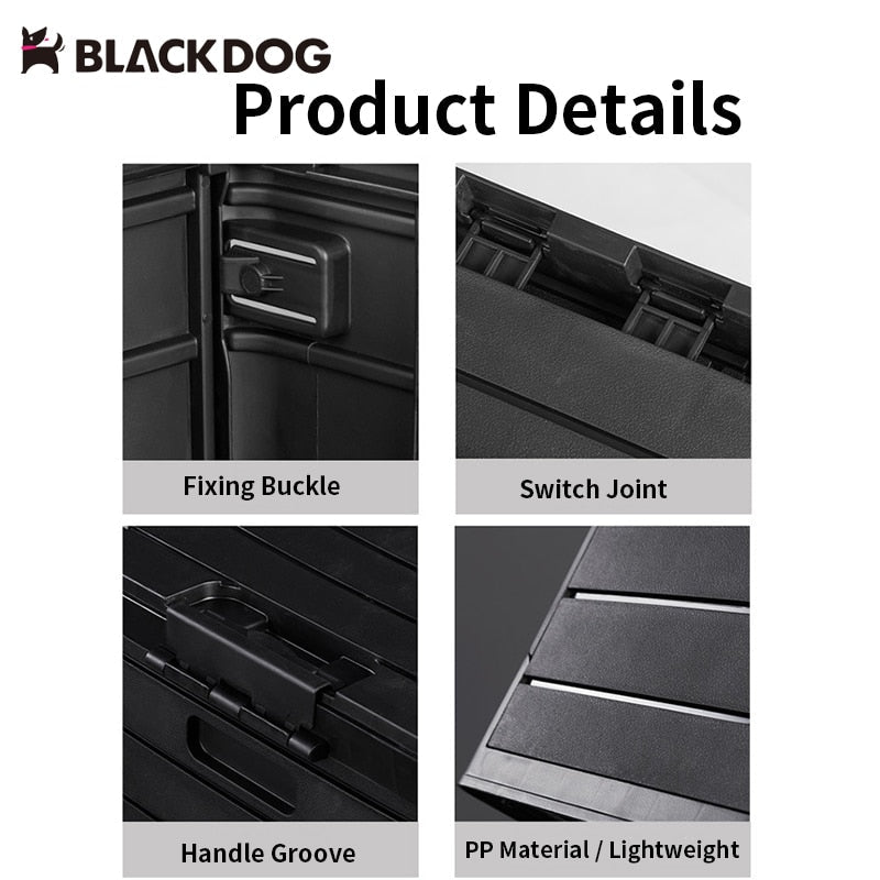 BLACKDOG PP Foldable Storage Box Portable 60L Capacity Collapsible Camping Container Outdoor With Tabletop Board Hiking Picnic Beach Travel Heavy Duty Original Black Dog