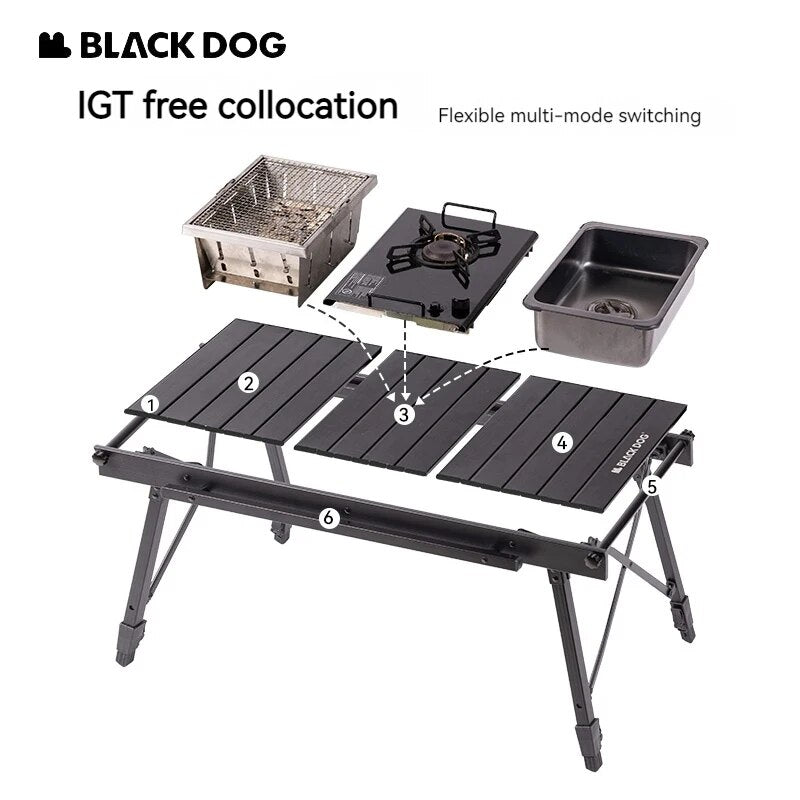 BLACKDOG Black IGT Portable Table Compatible Free Combination Height Adjustable Camping Table Foldable Outdoor Stove Aluminum Alloy 40kg Max Load