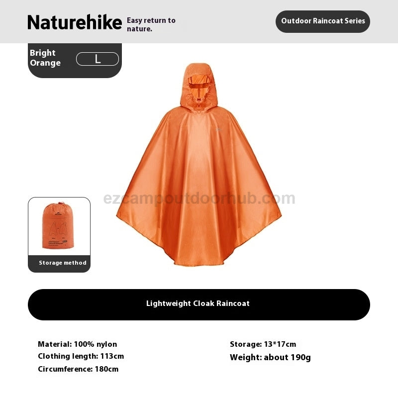 Naturehike Outdoor Poncho Raincoat Portable Lightweight Waterproof PU5000+ 20D Nylon One Piece Storage Tear Resistance Rainwear For Hiking Travel