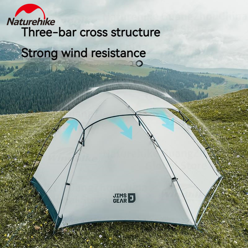 Naturehike JIM'S GEAR Series Hiking Tent Portable Ultralight Backpacking Tent 3 Bar Cross Structure 4 Seasons Tent 1-2 Persons 15D Nylon Waterproof