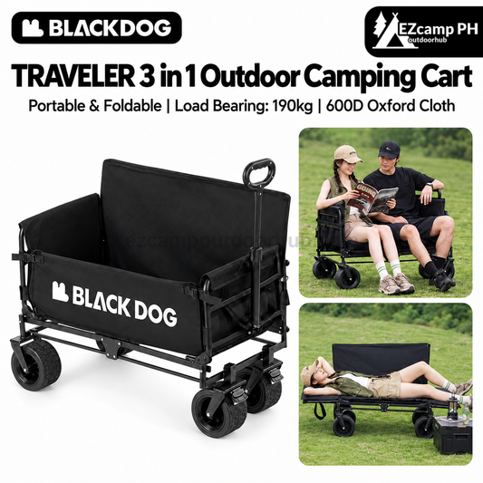 Blackdog TRAVELER 3 in 1 Outdoor Camping Cart Trolley and Chair Cot Bed Combo All Terrain Wagon