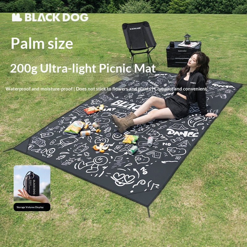BLACKDOG Doodle-Print Outdoor Mat Portable Ultralight Black Breathable Mattress Moisture-proof Widened Layout Ground Sheet Camping Picnic Beach