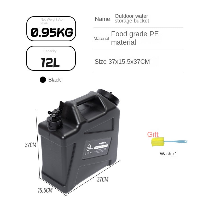 Mountainhiker Black PE Water Container Portable Lightweight Multipurpose 12/19L Large Capacity Removable Faucet Design Food Grade PE Drinking Water Storage Tank Bucket Outdoor Camping