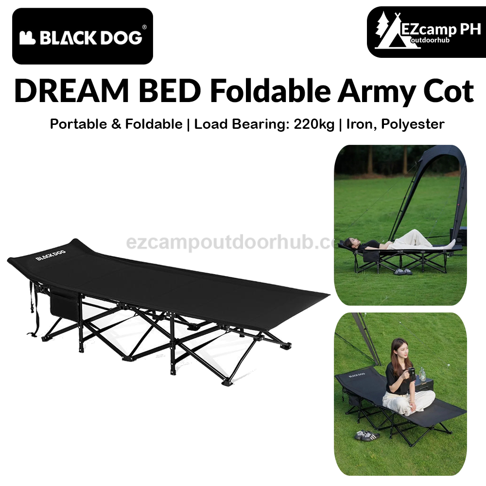 Blackdog DREAM BED Foldable Army Cot Portable Lightweight Folding 70cm Wide Bed Up to 220KG Max Load Comfortable Ventilation Outdoor Camping Home Use