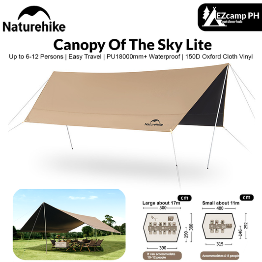 Naturehike CANOPY OF THE SKY LITE Portable Camping Sun Shelter Awning Canopy Tarp Tent UV Sunscreen Large Space 11㎡ / 17㎡ Sunshade Black Coating Vinyl