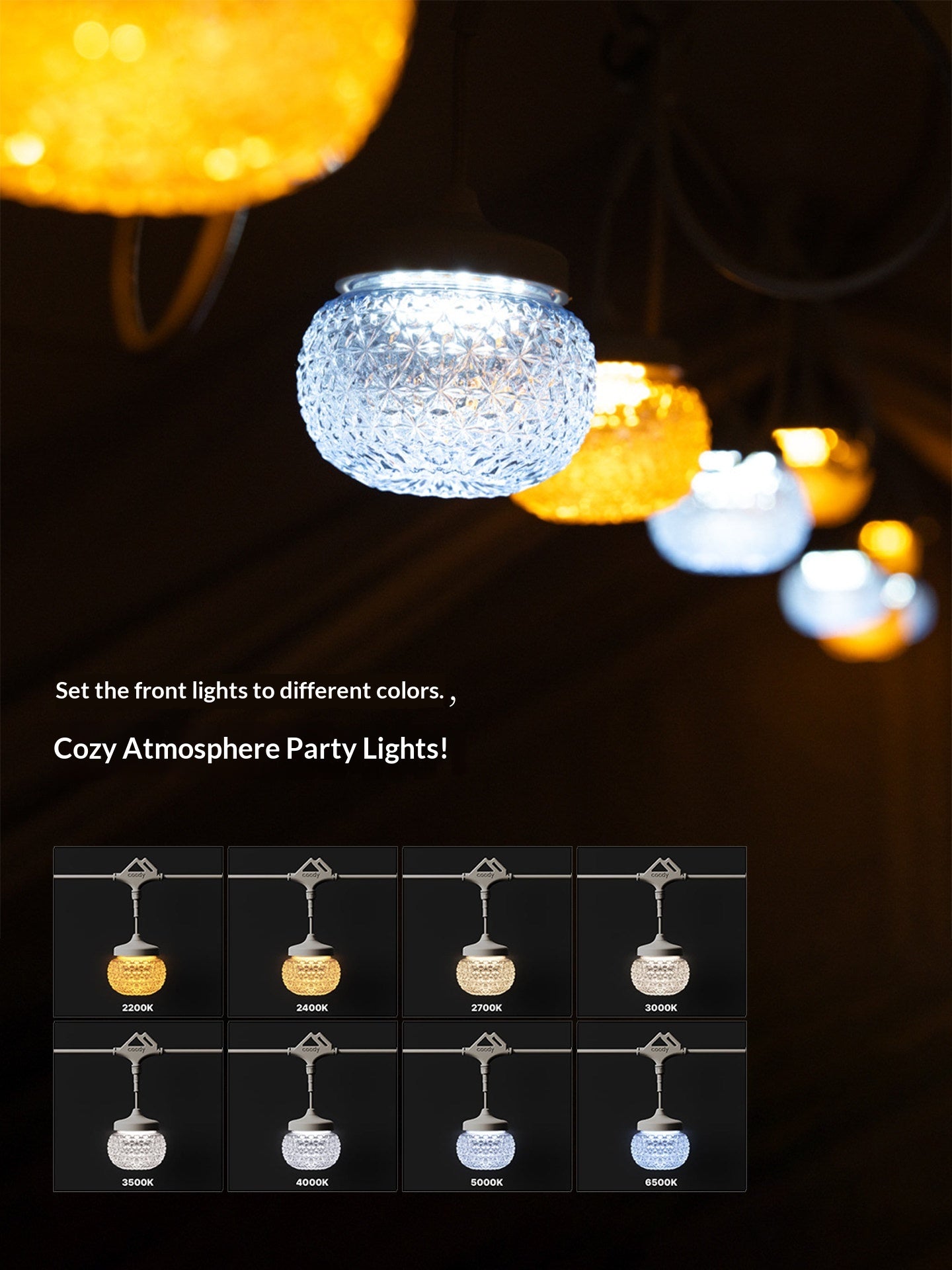Coody Smart Party Light Tent Camp Light Premium Atmosphere Ambient Lamps LED String Waterproof Adjustable Color Temperature Strip Lantern Outdoor