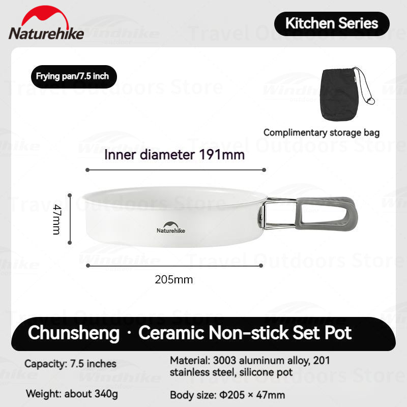Naturehike Ceramic Non-Stick Set Of Pots And Frying Pans Portable Tableware  Stackable Cookware Folding Handle Stainless Steel Aluminum Alloy