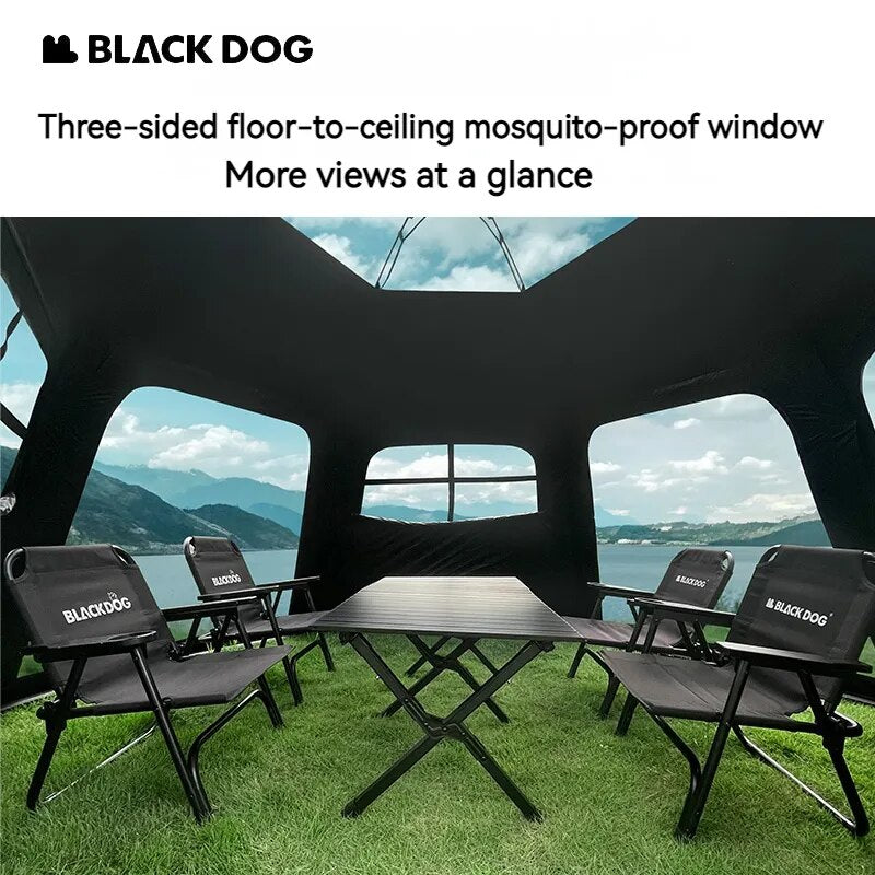 BLACKDOG Hexagonal Fast Automatic Tent Outdoor Camping Large 12.5m² for 4-6 Person Blackout Sunscreen 3 Side Awning Vinyl Coated Hexagon Auto Tent