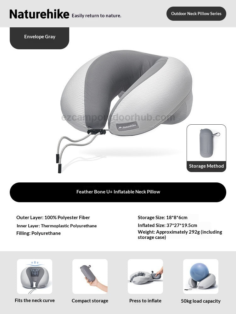 Naturehike FEATHER BONE U+ Inflatable Neck Pillow Portable Lightweight U-Shaped Travel Air Inflatable Sleeping Neck Pillow Camping Outdoor