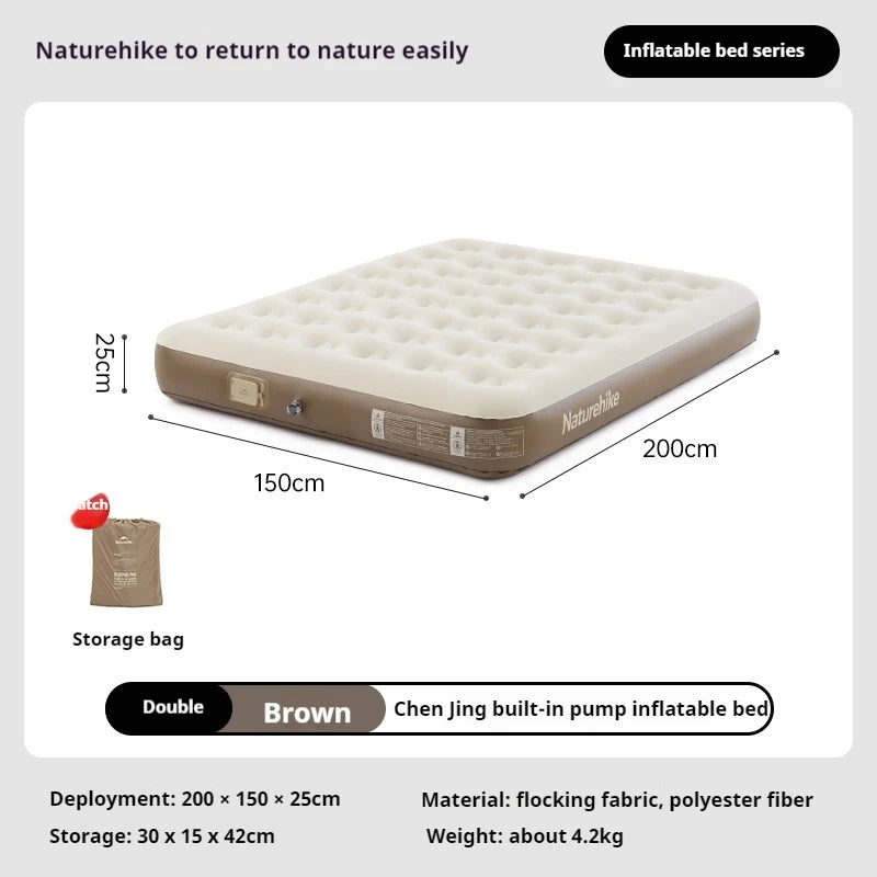 Naturehike Built-In Pump Inflatable Bed Portable Lightweight 1-3 Person Air Mattress Camping Tent Bed Sleeping Pad Home Mat Cushion Outdoor Travel