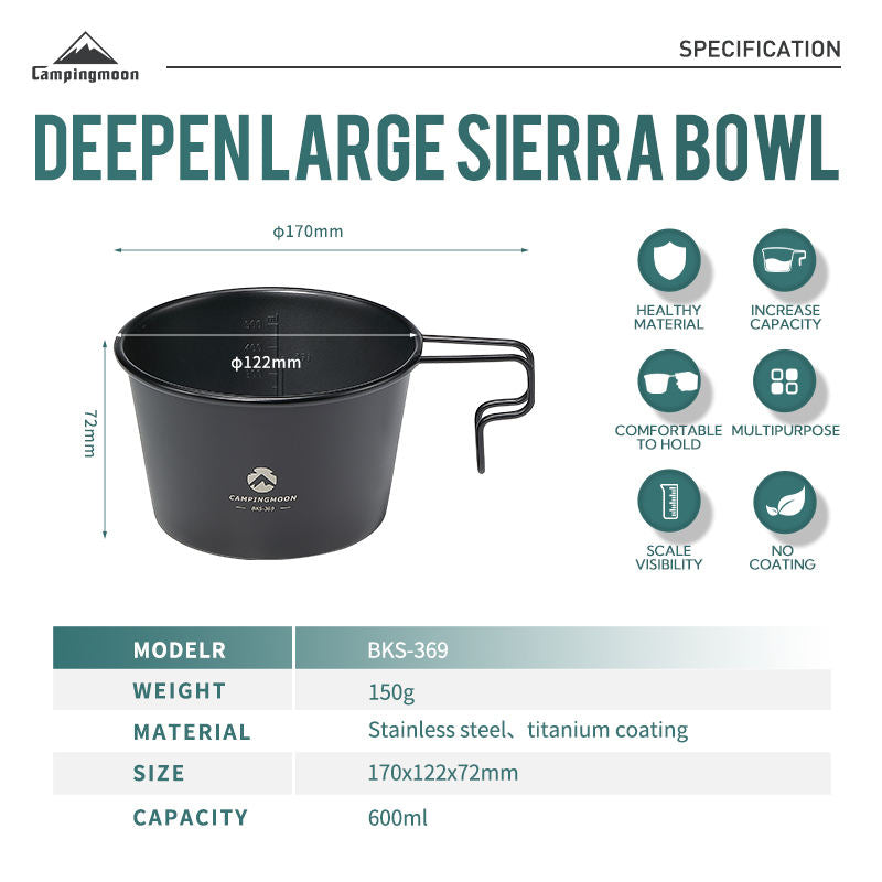 CAMPINGMOON BKS Series Black Stainless Steel Sierra Bowl Beer Coffee Tea Mug Shot Glass Titanium Coated Shera Hanging Cup Stackable Storage Utensil